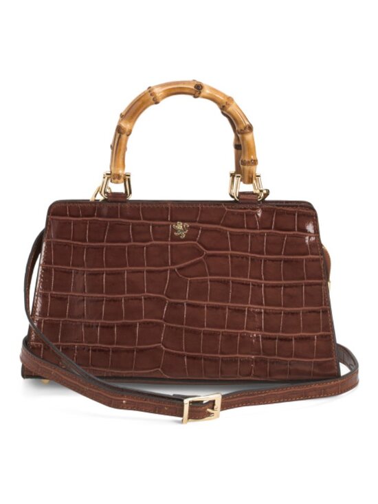 Pratesi Handbags - PRATESI Made In Italy Patent Leather Croc Double Entry Satchel With Handle
